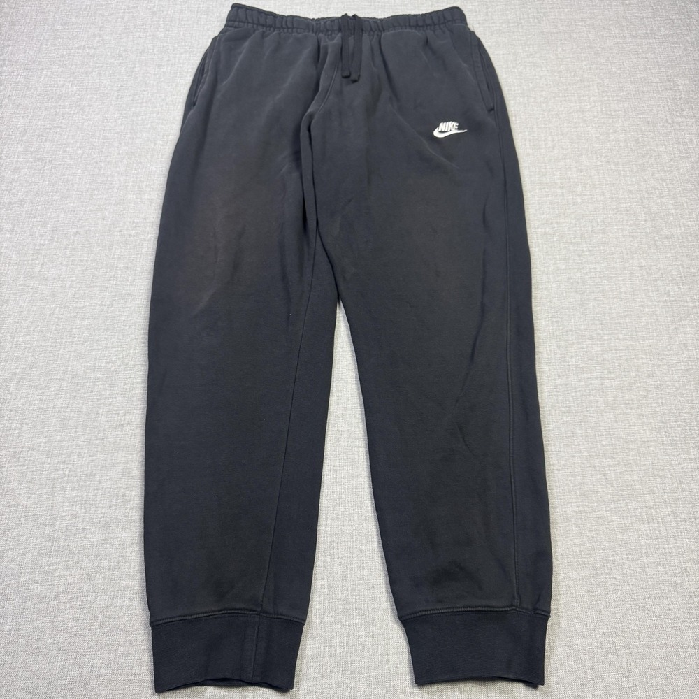 Nike Jogger Pants Mens Large Black Fleece Drawstring Pockets Ribbed Tapered